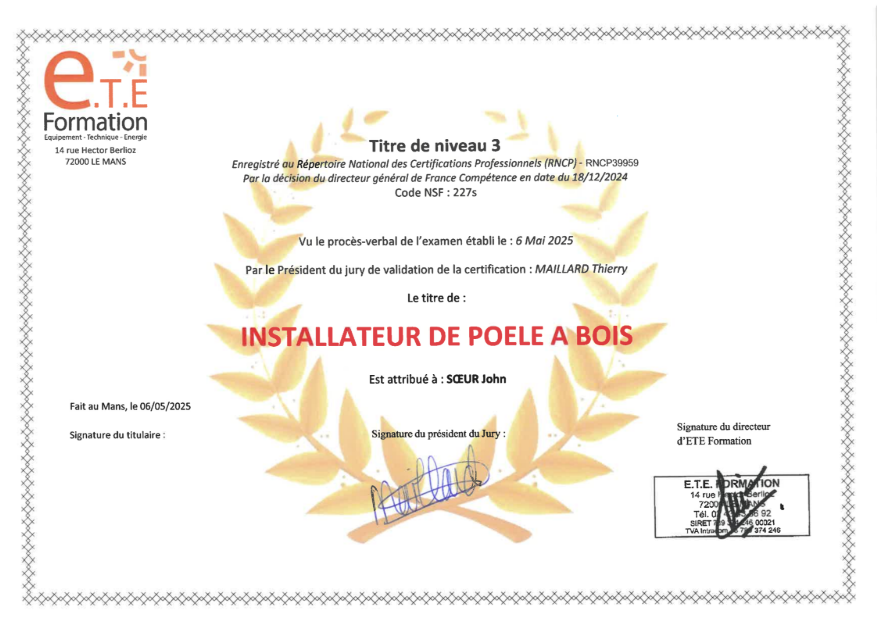 Diplôme ramonage Mr sœur